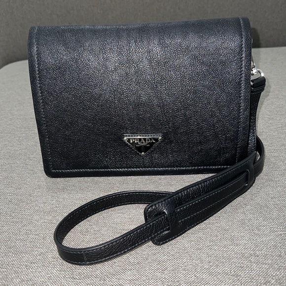 Prada Glace Calf Pattina Leather Crossbody-Color:Nero-Authentic-EUC - Picture 2 of 14